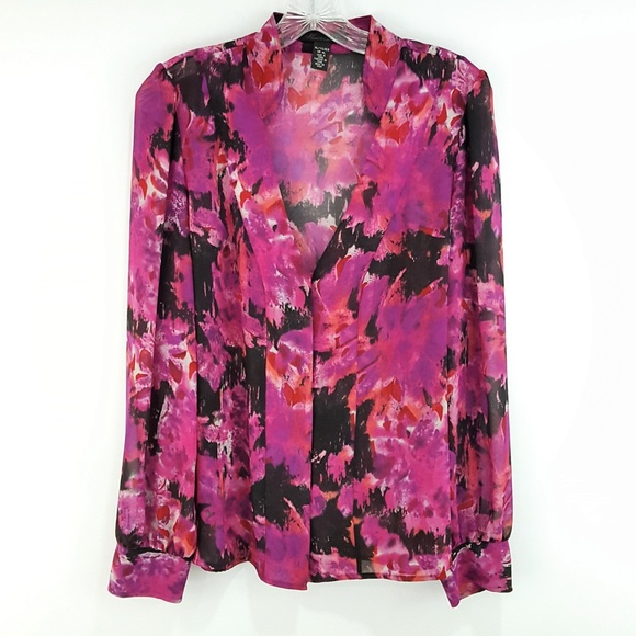 Kenneth Cole Tops - Kenneth Cole Sheer Floral Chiffon Long Sleeve Top